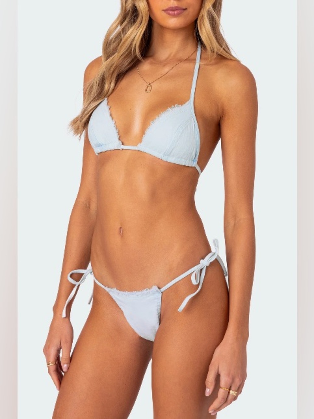 Edikted Didi Distressed Denim Triangle Bikini Top size Medium